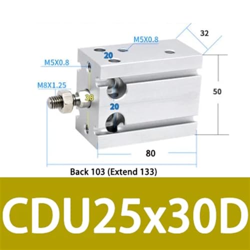 Vérin pneumatique à installation libre CDU25X30D mini cylindre carré compact