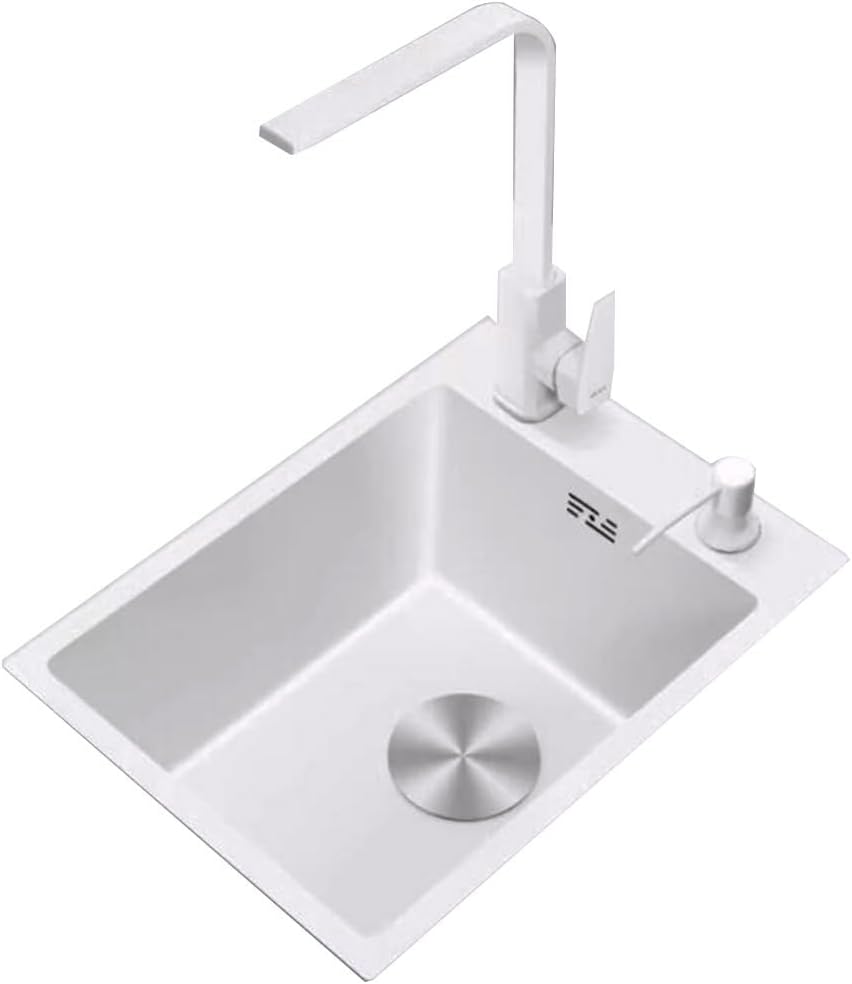 Kitchen White Durable and Beautiful Bar Sink Kitchen Stainless Steel Small Size Sink Hotel Dishwashing Tableware Basin Save Space Sinks (Color : White, Size : 46 * 38 * 21cm)
