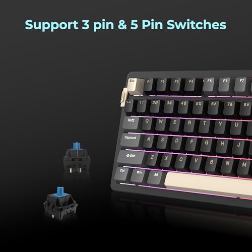 Image of Rosewill Neon S75 Wireless Mechanical Gaming Keyboard, 80-Key Layout w /Volume Knob, Bluetooth / 2.4GHz / USB-C, Hot-Swappable Blue Switches, RGB Backlit, 6000mAh Battery, Windows & macOS, Black