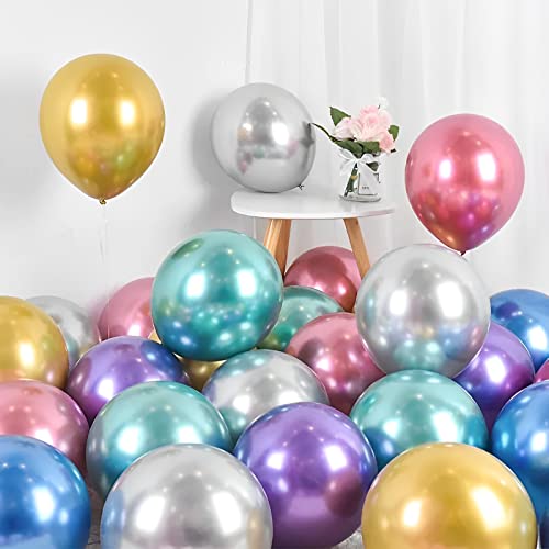 Image of Voircoloria 105pcs Metallic Balloons 12inch Chrome Party Balloons for Boys Girls Birthday Baby Shower Gender Reveal Wedding Decorations