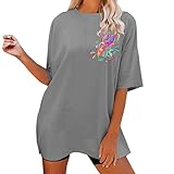 Genérico camisa verano mujer ropa deportiva mujer verano Nueva Camiseta Mujer Nueva Camiseta Encaje Tops T-Shirt Suelta Algodon Casual Suelto Tops Primavera Otoño Fiesta Blusa Impresión T-Shirt Jersey