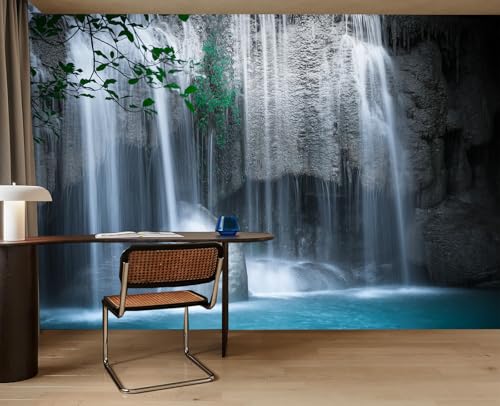 Papier peint cascade trompe l'oeil autocollant mural salon 360 x 250 - 4