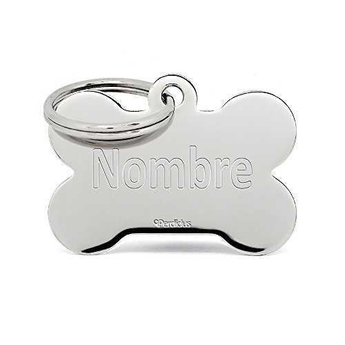 PERDIDUS Placa Identificativa para Perros y Gatos con Forma Hueso | Grabado del Nombre y Teléfono Incluido | (Plata) (32 mm) Cover