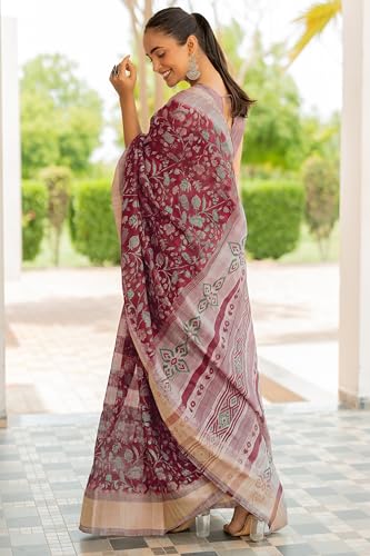Image of MIRCHI FASHION Women Saree Cotton Blend Kalamkari Printed | Comfortable Office and Regular Daily Use Sari with Unstitched Blouse Piece