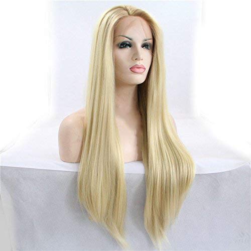 Blonde Long Straight Synthetic Lace Front Wigs for Women Long Blond Lace Wig with Baby Hair Glueless Heat Resistant Fiber Hair Cosplay Party Wig 24inch Lace Wig - Image 4