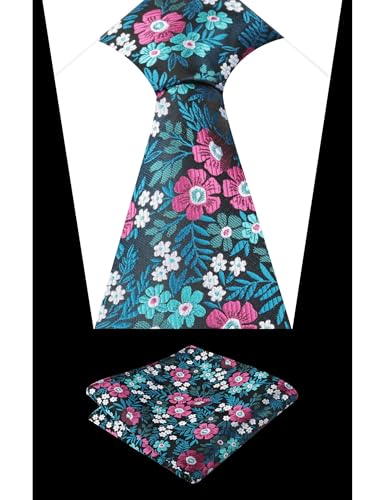 Image of Alizeal Mens 3.15'' Natural Flower Pattern Tie with Floral Pocket Square Set