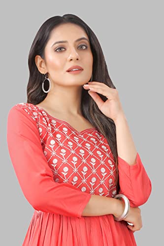 Image of Women's Rayon Embroidered Flared Kurtis