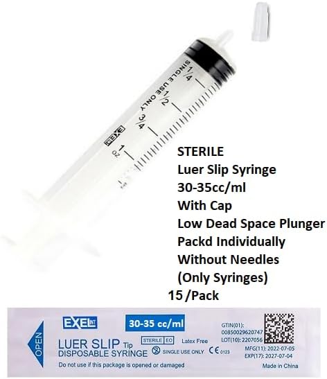 25/Bx Plastic Steril Syringes 30-35cc/ml Luer SlipTip (No Needle) Medical/Dental Syringes Packed Individually, Latex Free
