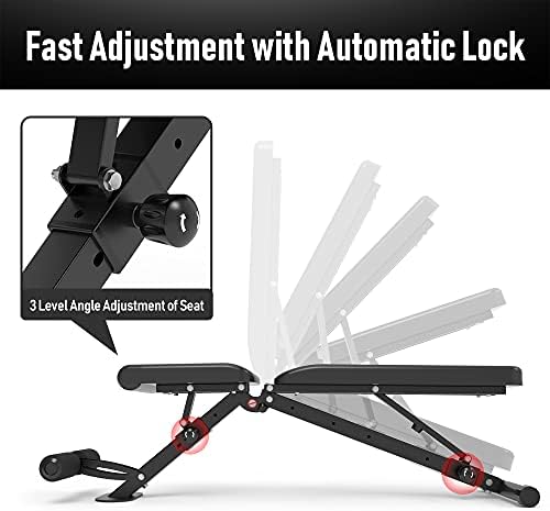 leikefitness Adjustable Weight Bench Foldable Workout Exercise Bench with Automatic Lock for Upright Incline Decline and Flat Full Body Exercise GM58101(BLACK)