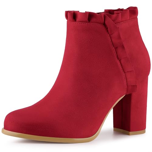 Perphy Ruffle Chunky Heel Booties Ankle Boots for Women