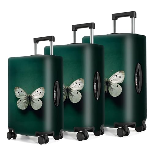 Image of Elegant Green Luggage Cover with White Butterfly Design - Fits 32 to 34 Inch Suitcases - Durable Travel Suitcase Protector,XL