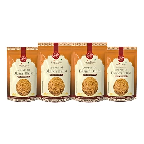 Image of SpiceRaga | Bikaneri Bhujia Pack of 4 | No Palm Oil | Pure Groundnut Oil | No Trans Fat | Crispy & Spicy Teatime Snack | Healthy Namkeen Bhujia | 100% Natural Ingredients | 160g Each