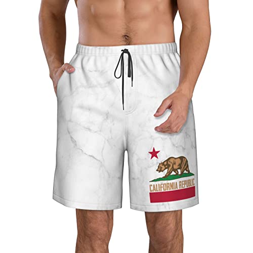 ONVOWO California Republic Gifts Mens Swim Trunks Quick Dry Swimwear Pockets Swim Shorts with Mesh Lining White-S4