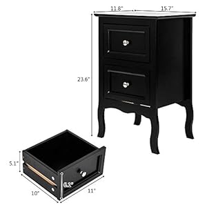 Black wood nightstand set of 2 2 drawer bedside tablecountry style wood side end table for bedroomliving roomoffice  urban country home decor