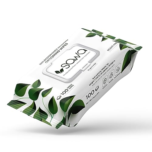 SAWA Health & Household Dog Wipes, 100 Pcs Thick Plant Based Grooming Wipes For Easy Use on Paws, Body and Bum, Unscented pet wipes