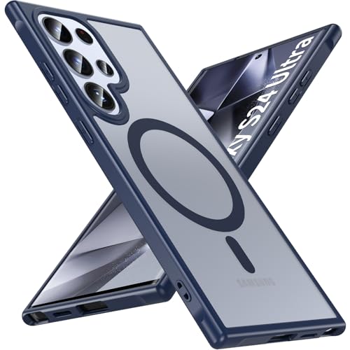 Image of OWKEY for Samsung Galaxy S24 Ultra Case 6.8'', Magnetic Samsung S24 Ultra Case Compatible with Magsafe, [Shockproof Military] Translucent Back Slim Bumper Cover Phone Case Samsung S24 Ultra, Blue