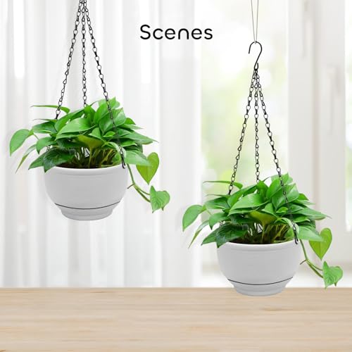 Growneer GPH001-GY-2P Plastic Hanging Planter 2 Packs 8 Inch Self Watering Pots Plants Hanger Baskets thumb #5