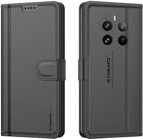 Image of KIVANO LUXE Compatible for Realme P1 Pro 5G / Realme 12 Pro 5G Luxury Handmade Leather Magnetic Flip Folio Case | Card Holder & Kickstand | Slim Protective Cover | Unisex - Black