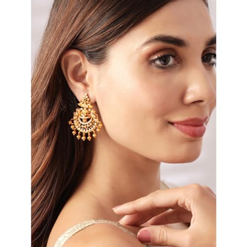 Image of Rubans Chandbali Earrings Gold Plated Traditional Pearl Detailed Jewellery Gift for Women & Girls