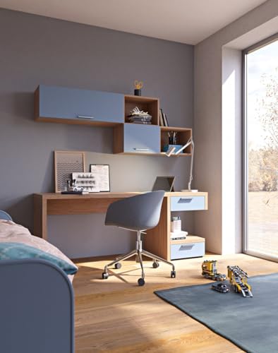 MOBILFINO CAMERETTE Coin Bureau Moderne avec Commode décalée pour Chambre - Chêne Rock et Avio, Droit