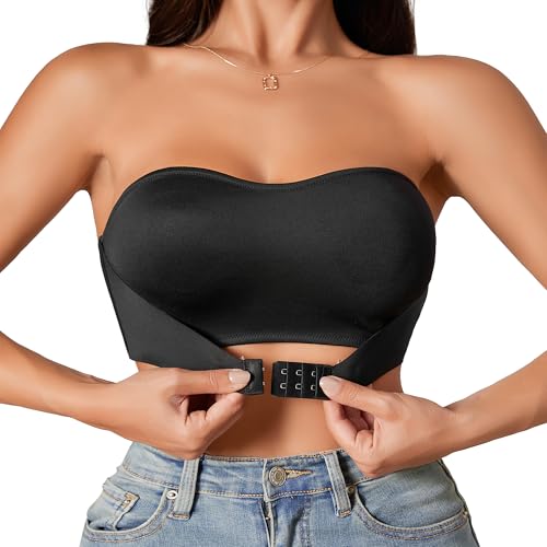 Image of DEANGELMON Strapless Bras for Women Non-Slip Silicone Bandeau Bra Non-Padded Wireless Front Closure Tube Top Bralette(1P1,S)