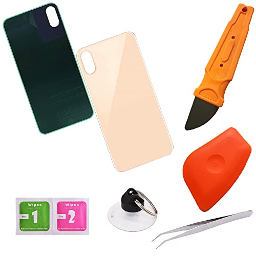 THE TECH DOCTOR Carcasa trasera de cristal de repuesto para iPhone XS de 5.8 pulgadas, completa con herramientas, kit de reparación profesional (dorado) Cover