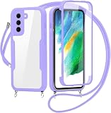 Cover per Samsung Galaxy S22 con Cordino, 360 Gradi Antiurto Custodia con Protezione Schermo Integrata Trasparente Rugged TPU Bumper Doppia Protettiva Cover per Samsung Galaxy S22 -Viola