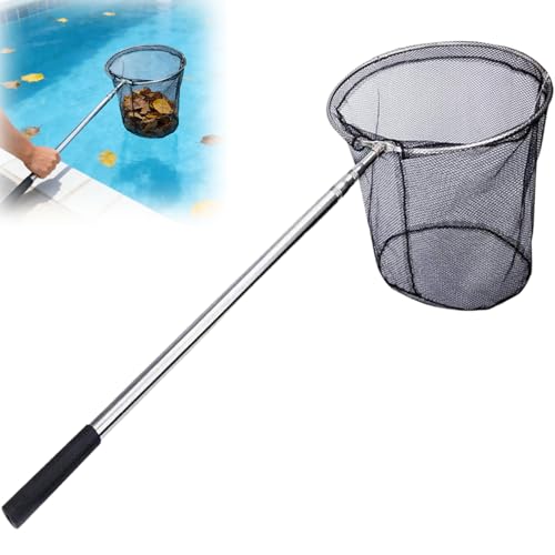 Lereke Épuisette de bassin 155 cm avec manche télescopique, en aluminium, pour algues, stable et pliable, à mailles fines, accessoires de piscine