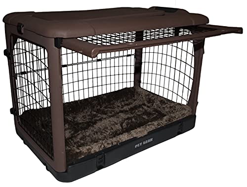 Pet Gear “The Other Door” 4 Door Steel Crate For Dogs/Cats With Garage-Style Door, Includes Plush Bed + Travel Bag, No Tools Required, 3 Models, 3 Colors #TOP3