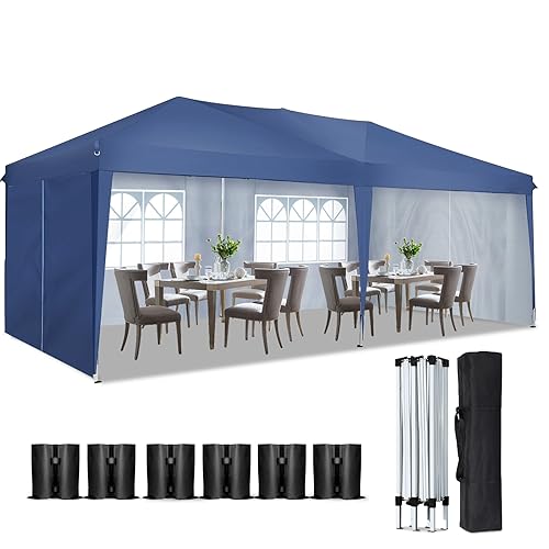 Pop-Up-Pavillon, 3 x 6 m, Pavillon mit Seiten, wasserdicht, UV-beständig, einfache Montage, ideal für Hochzeiten, Partys, Picknicks und kommerzielle Nutzung (blau)