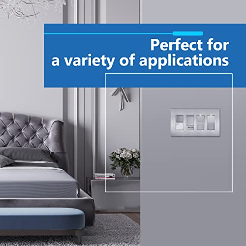 Image of LIDER Decorator Switch Cover, Screwless Wall Plate, Mid-Size 4-Gang 4.88 inch x 8.58 inch, LSWP-34M-BSV, UL Listed, Thermoplastic, Brushed Silver, 1-Pack