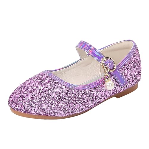 SRTUMEY Princess Shoes, Girls Mary Jane Shoes Toddler Kids Glitter Sparkly Dress Up Sandals Wedding Party Birthday Gifts Size 7 Purple