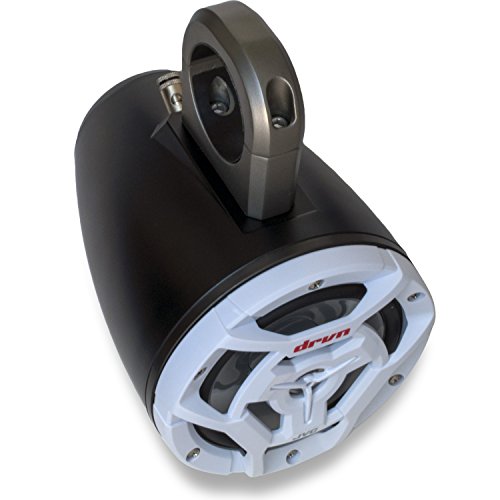 Image of Kicker Marine KMTES Black Tower Enclosures Loaded with (2) 6.5 inch White JVC Marine Coaxial Speakers.