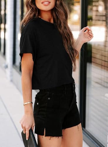 UNCLECAT Women's Cropped T Shirts Trendy Short Sleeve Crew Neck Crop Tops Solid Basic Tee2