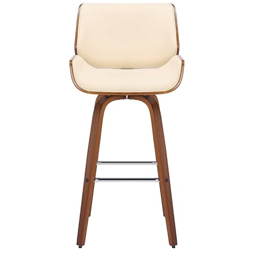 Armen Living Tyler 30" Bar Height Swivel Cream Faux Leather And Walnut Wood Bar Stool #TOP6