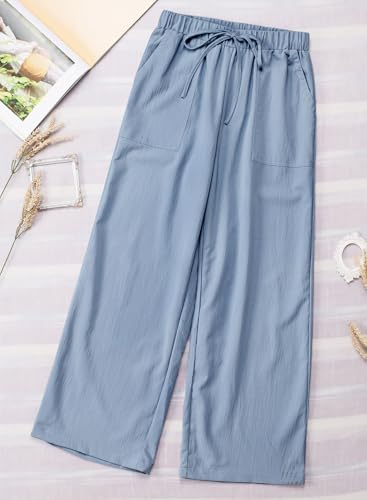 Casual Womens Drawstring Waist Crinkled Straight Wide Leg Pants with Pockets4