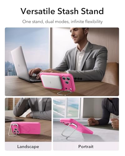 Image of ESR Silicone Case for iPhone 17 Pro, Built-in Camera Stash Stand Compatible with MagSafe, Military-Grade Drop Protection Magnetic Phone Case, Cloud Series, Rosy Pink