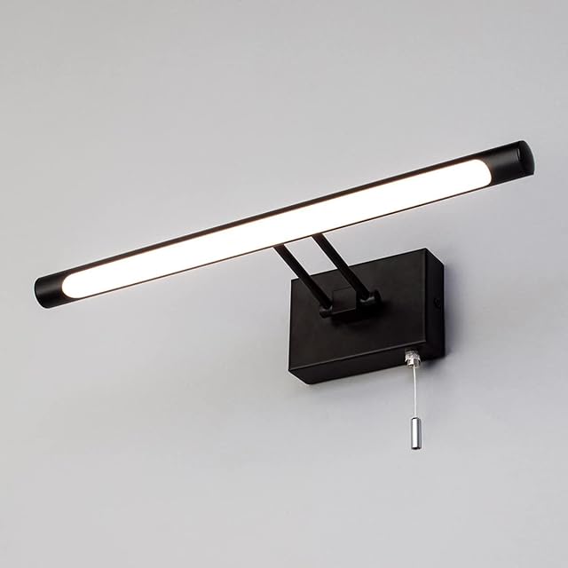 CGC Matt Black Straight Over Mirror Cabinet Picture Wall Light Opal Cylinder Diffusers Pull Cord Switch Waterproof Bathroom Bedroom Hallway Lounge Kitchen Dining Room Living Room