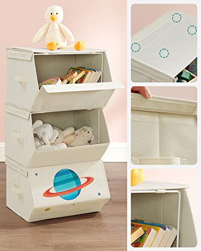 Miniatura 4 de Songmics Cajas De Juguetes Para Niños, Juego De 3 Cajas De Almacenamiento Apilables Y Plegables, Con Asas Y Tapa Magnética, Habitación Infantil Y Cuarto De Juegos, Tema Del Espacio, Beige Rlb700m01