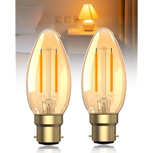 Klarlight B22 LED Bayonet Light Bulb Warm White 2200K,Large Bayonet Candle Bulbs,C35 Vintage Low Watt Energy Saving Bulb for Night Light,2,5 Watt(20W Equivalent),Amber Glass,Non-Dimmable,2-Pack