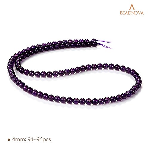 Image of BEADNOVA 4mm Natural Amethyst Purple Quartz Gemstone Round Loose Beads for Jewelry Making (90-92pcs)