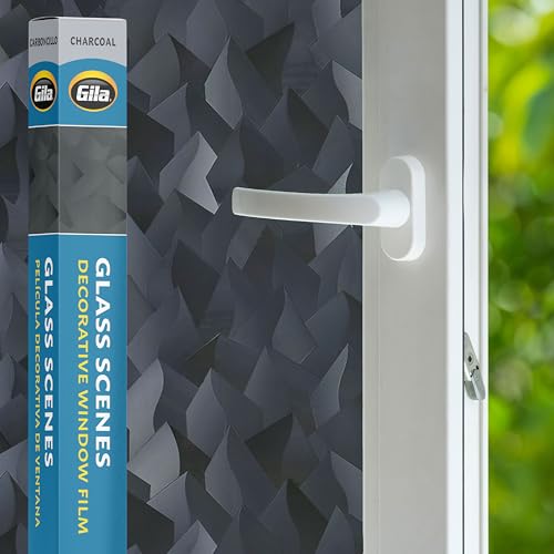 Gila® Glass Scenes Charcoal Decorative Window Film DIY Static Cling, 3ft x 6.5ft (36in x 78in) (19.5 sq ft)
