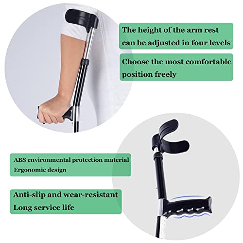 Stampella per avambraccio per adulti (1 unità), bastone da passeggio pieghevole portatile, stampella ascellare telescopica regolabile per anziani disabili, leggera ed elegante (Colore : Nero)