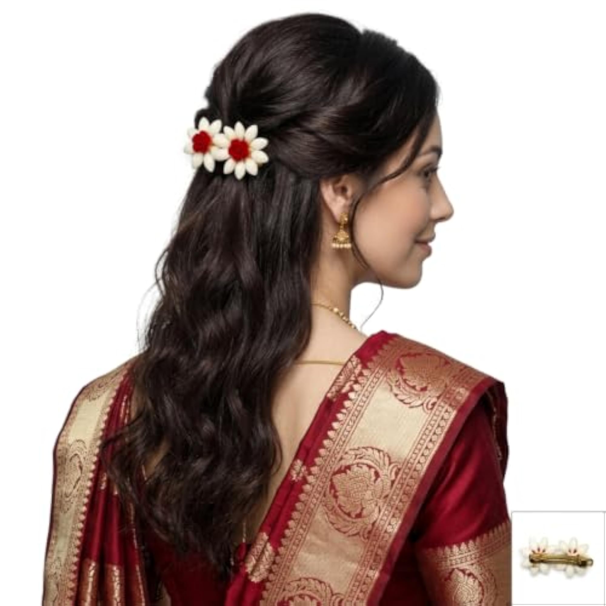 Set of 2 Jasmine Flower Hair Clips, Traditional Accessory