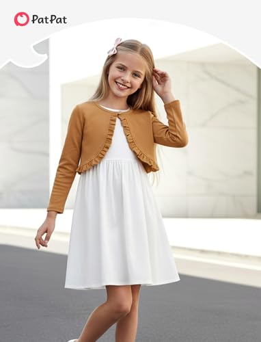 Image of PATPAT Girls Cardigan Bolero Size 4-12 Years Kids Knit Long Sleeve Ruffle Open Front Button Cover Up Cropped Tops for Girls