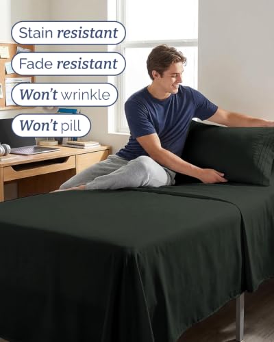 Image of Twin 4 Piece Bed Sheet Set - Breathable & Cooling Sheets - Forest Green