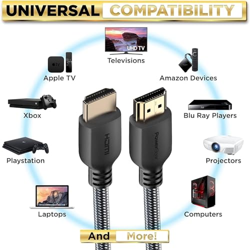 Image of PowerBear 4K Long HDMI Cable 50 ft | High Speed, Braided Nylon & Gold Connectors, 4K @ 60Hz, Ultra HD, 2K, 1080P, ARC & CL3 Rated | for Laptop, Monitor, PS5, PS4, Xbox One, Fire TV, Apple TV