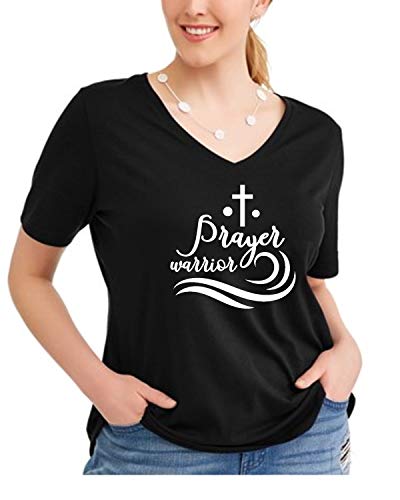OURFAMILY Womans plus size prayer warrior christian shirt cute top vneck