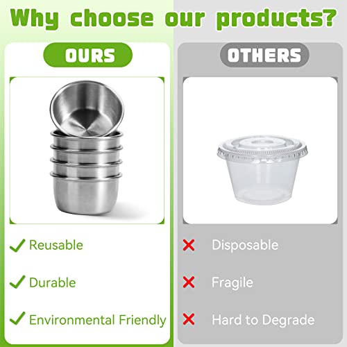 Taounoa 12 Pack Salad Dressing Container, 50Ml Condiment Containers With Lids Small Stainless Steel Dipping Sauce Cups Reusable Condiment Cups 1.7Oz #TOP3