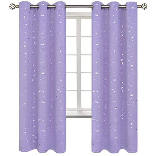 Image of BGment Kids Room Curtains for Bedroom - Grommet Thermal Insulated Silver Star Print Room Darkening Curtains for Living Room, Set of 2 Panels, Lavander, 42 x 72 Inch